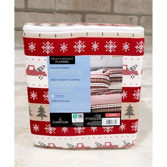 Cuddl Duds Heavyweight Cotton Flannel QUEEN Sheet Set Deep Fit Truck Fairisle - Picture 7 of 8